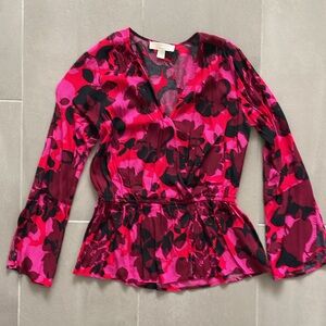 Michael Kors hot pink, red peplum blouse